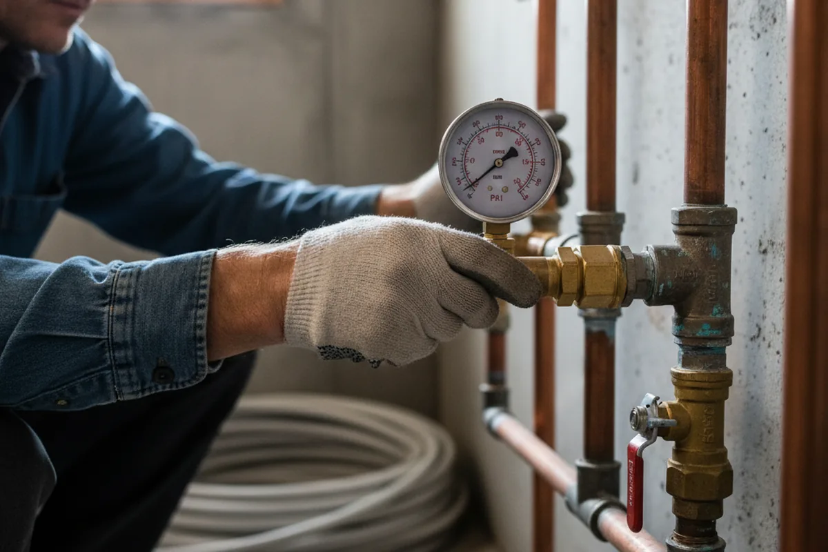 Pressure testing a repaired line during Water Line Repair in New Lexington